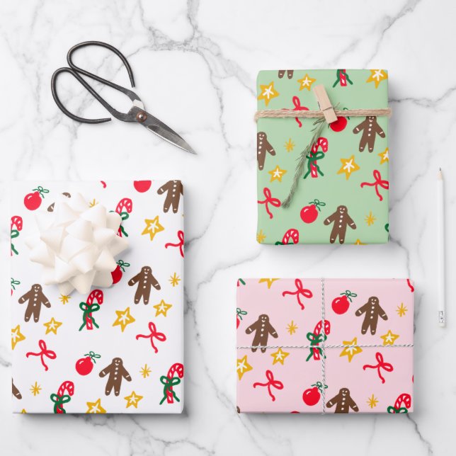 Merry Christmas Cute Doodle Whimsical Pattern  Geschenkpapier Set (Vorderseite)