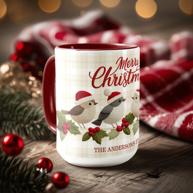 Merry Christmas Cute Embroidaried Birds Name Tasse (Merry Christmas Cute Embroidaried Birds Name Mug)