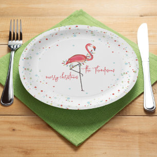 Merry Christmas Cute Festive Flamingo String Light Pappteller