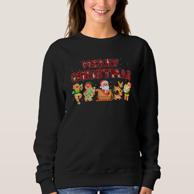 Merry Christmas Cute Gingerbread Santa Reindeer Co Sweatshirt (Vorderseite)