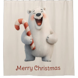 Merry Christmas Cute Polar Bear Design Duschvorhang