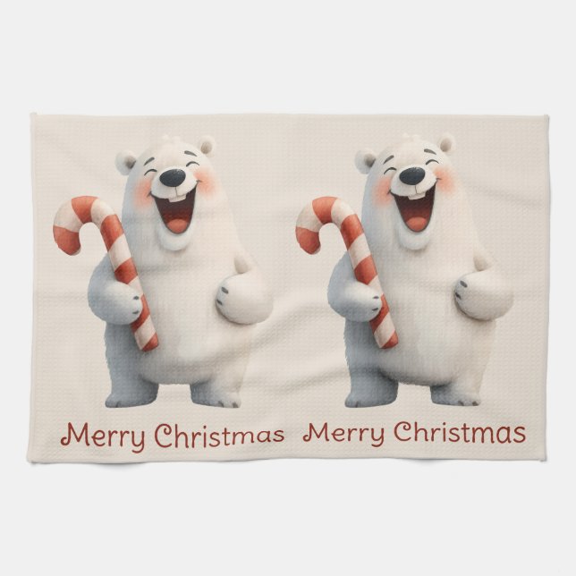 Merry Christmas Cute Polar Bear Design Geschirrtuch (Horizontal)