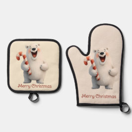 Merry Christmas Cute Polar Bear Design Ofenhandschuh & Topflappen-Set