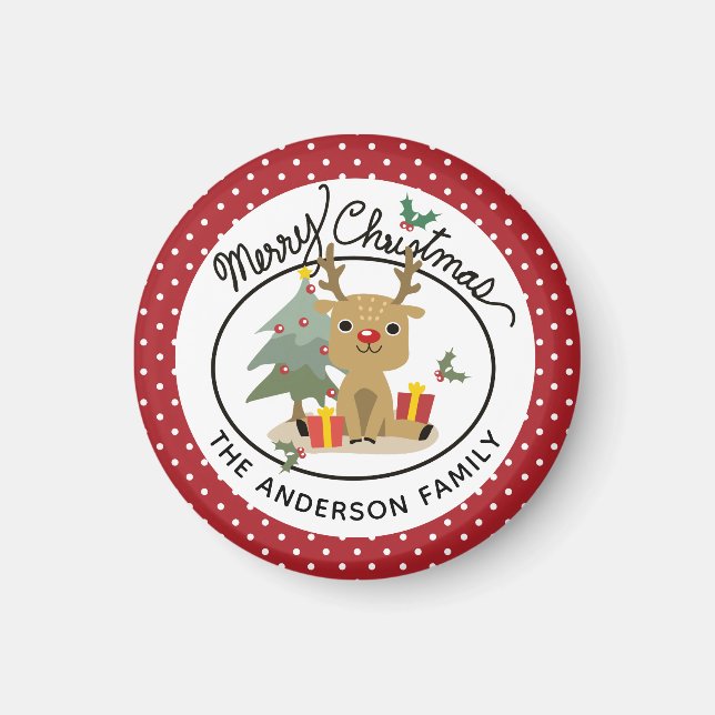 Merry Christmas Cute Reindeer Personalized Name Magnet (Vorne)