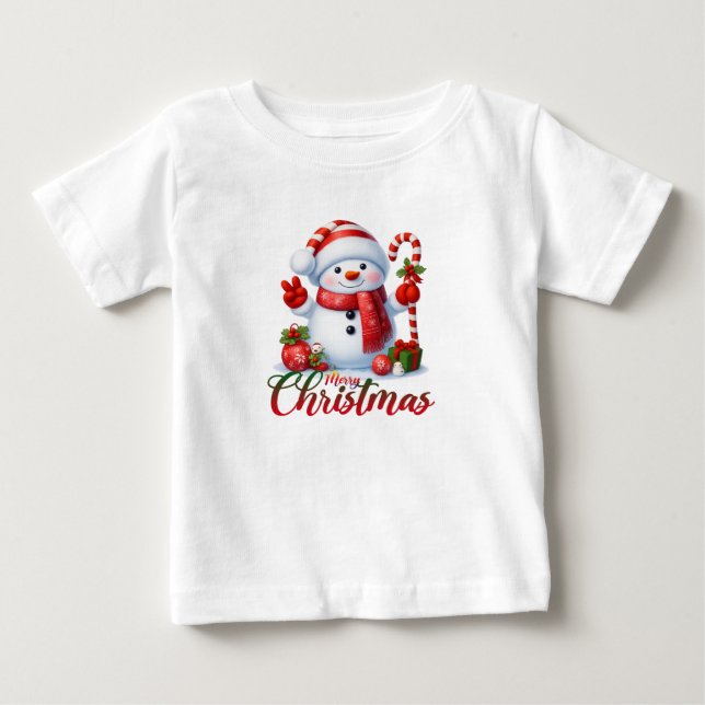 Merry Christmas Cute Snowman Illustration Tee (Vorderseite)