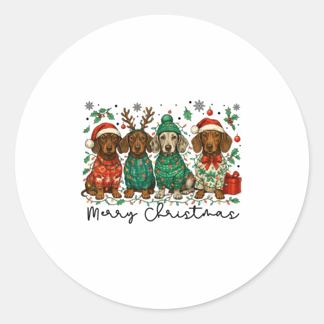 Merry Christmas Dachshund Dog Retro Xmas Puppy Men Runder Aufkleber (Vorderseite)