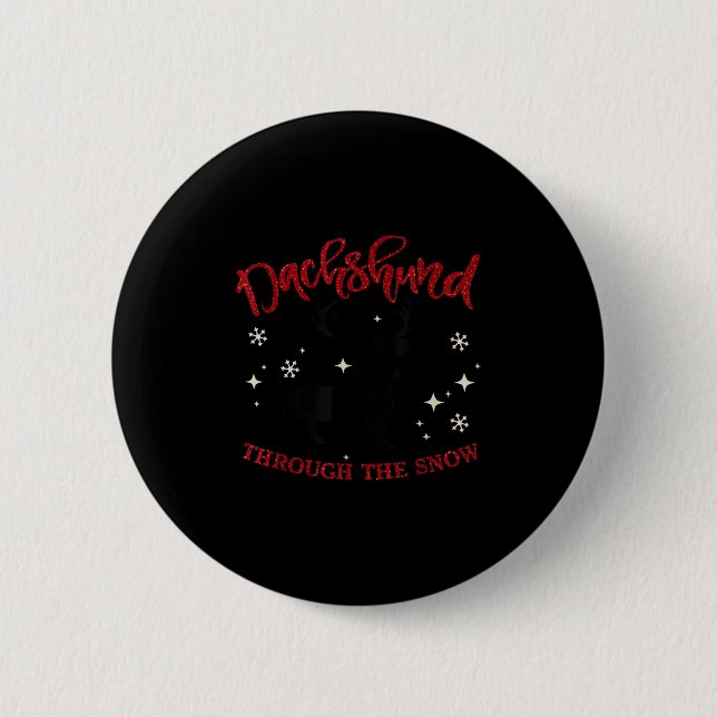 Merry Christmas Dachshund Dog Through The Snow  Button (Vorderseite)