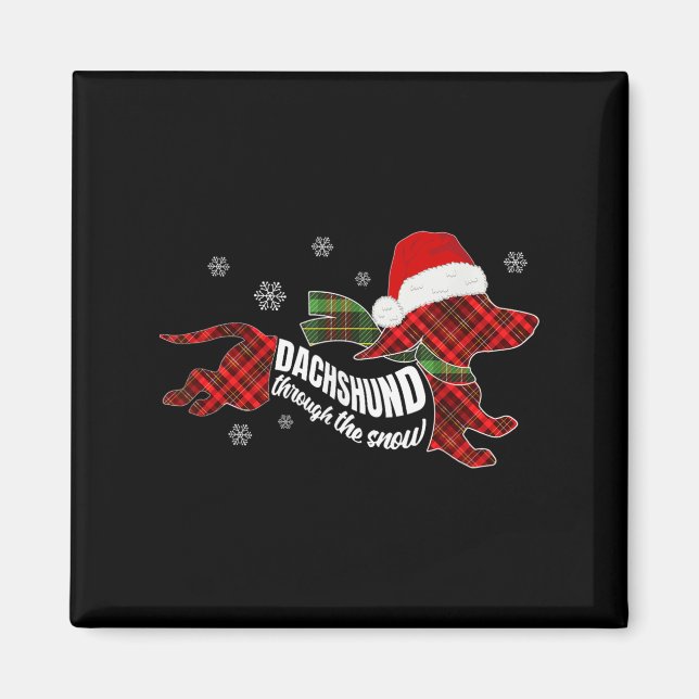 Merry Christmas Dachshund Dog Through The Snow Pla Magnet (Vorne)