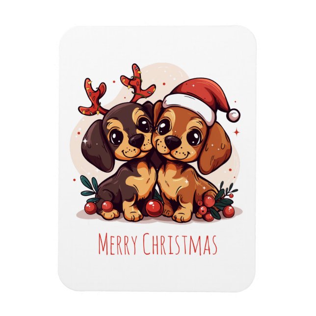 Merry Christmas Dachshund Dogs Magnet (Vertikal)
