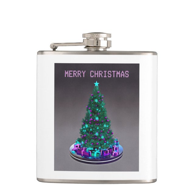 Merry Christmas. Decorated tree with gifts Flachmann (Vorderseite)