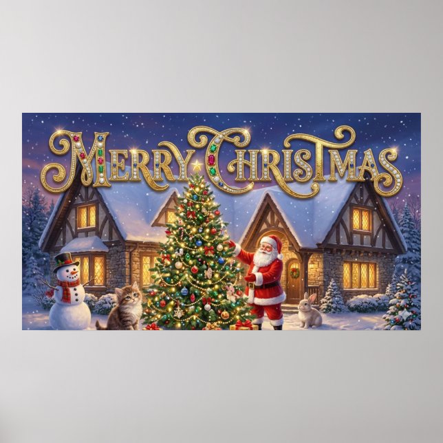 Merry Christmas Decorative Artwork with Santa #1 Poster (Vorne)
