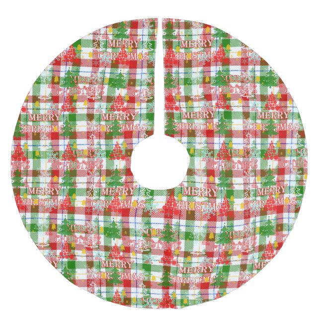 Merry Christmas Decorative Plaid Tartan  Polyester Weihnachtsbaumdecke (Vorderseite)