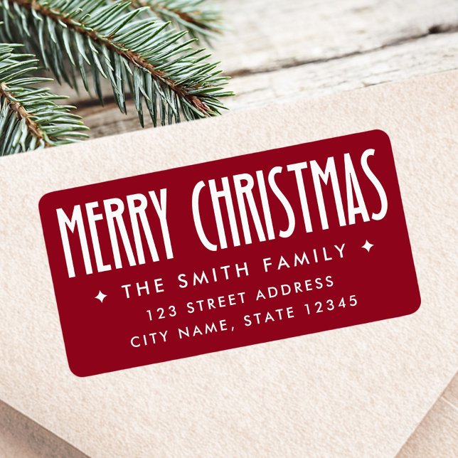 Merry Christmas deep red return address Adressaufkleber (Merry Christmas deep red return address Label)