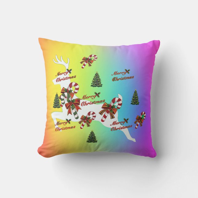 Merry Christmas Deer Rainbow Holiday Throw Pillow Kissen (Vorderseite)