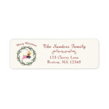 Merry Christmas Deer with Wreath Customize Address