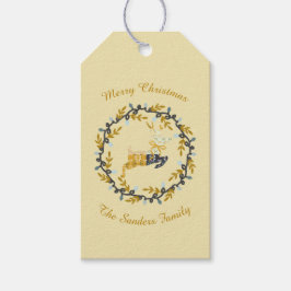 Merry Christmas Deer with Wreath Yellow Customize Geschenkanhänger