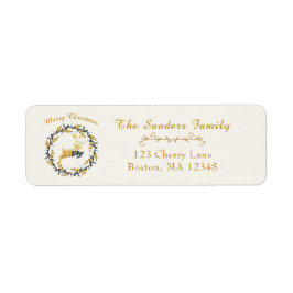 Merry Christmas Deer & Wreath Yellow Cream Address