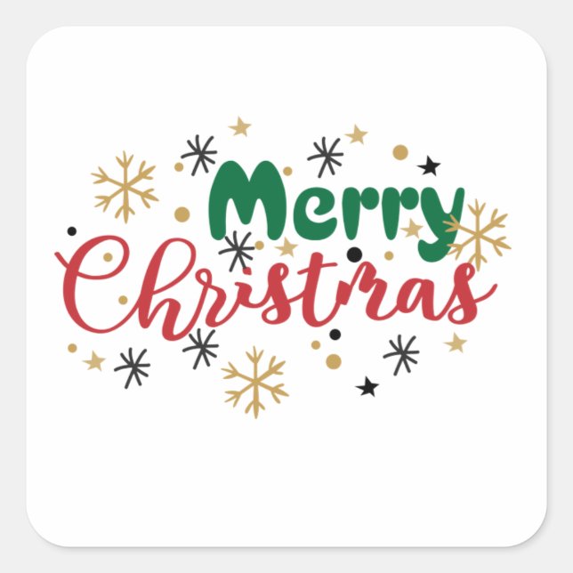 Merry Christmas Design Quadratischer Aufkleber (Vorderseite)