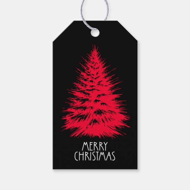 Merry Christmas Distressed Chic Red Pine Tree Geschenkanhänger (Vorderseite)