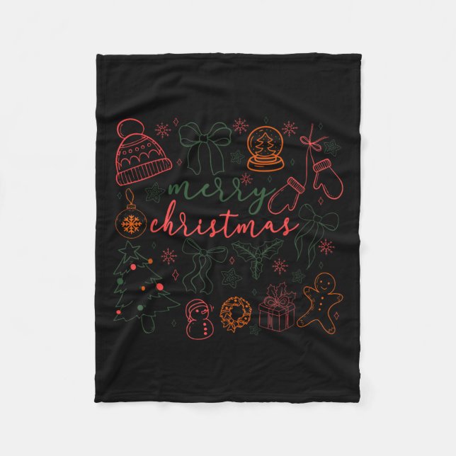 Merry Christmas Doodle Xmas Tree Gingerbread Men W Fleecedecke (Vorderseite)