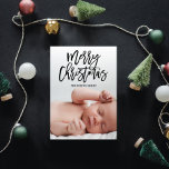 MERRY CHRISTMAS Doppelseitiges Foto Weihnachten<br><div class="desc">Diese atemberaubende und einfache Weihnachtskarte zeigt Ihr liebstes Foto mit einem modernen Pinsel-Skript-Overlay. Die Rückseite weist ein rotes kariertes Muster auf,  ein zweites Foto und einen Platz für zusätzlichen Text.</div>