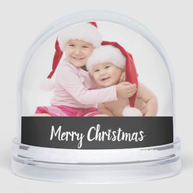 Merry Christmas Double Photo (black/white) Schneekugeln (Vorderseite)