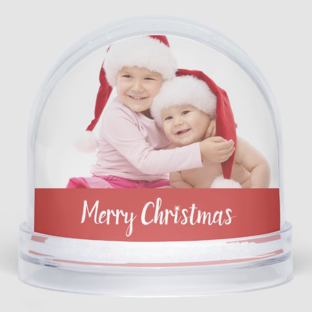 Merry Christmas Double Photo Schneekugeln (Vorderseite)