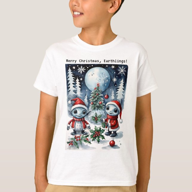Merry Christmas Eathlings Cute Santa Aliens T-Shirt (Vorderseite)