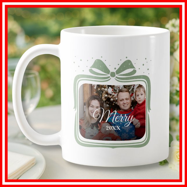  Merry Christmas Elegant Bow Present Photo Collage Kaffeetasse (Von Creator hochgeladen)