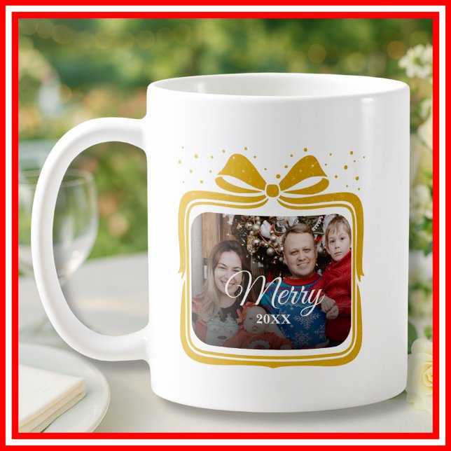  Merry Christmas Elegant Bow Present Photo Collage Kaffeetasse (Von Creator hochgeladen)