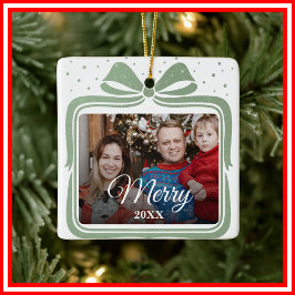 Merry Christmas Elegant Bow Present Photo Collage Keramikornament