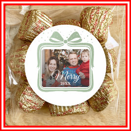Merry Christmas Elegant Bow Present Photo Collage Runder Aufkleber