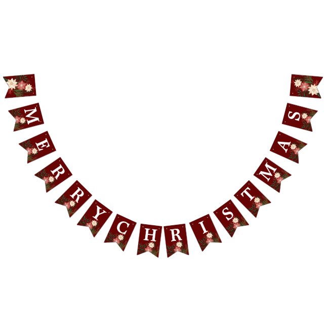 MERRY Christmas Elegant Maroon Poinsettia Holiday Wimpelkette (Alle)