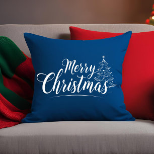 Merry Christmas Elegant Script Typografy Blue Kissen