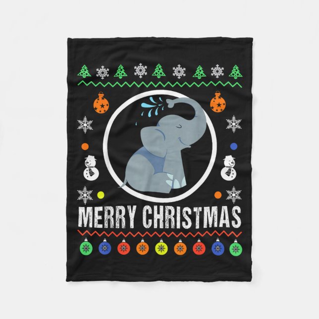 Merry Christmas Elephant Ugly Sweater Xmas Knit  Fleecedecke (Vorderseite)
