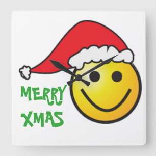 MERRY CHRISTMAS FACE SANTA CLAUS QUADRATISCHE WANDUHR