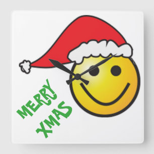 MERRY CHRISTMAS FACE SANTA QUADRATISCHE WANDUHR