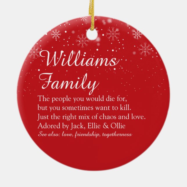 Merry Christmas Family Definition Elegantes Skript Keramik Ornament (Hinten)