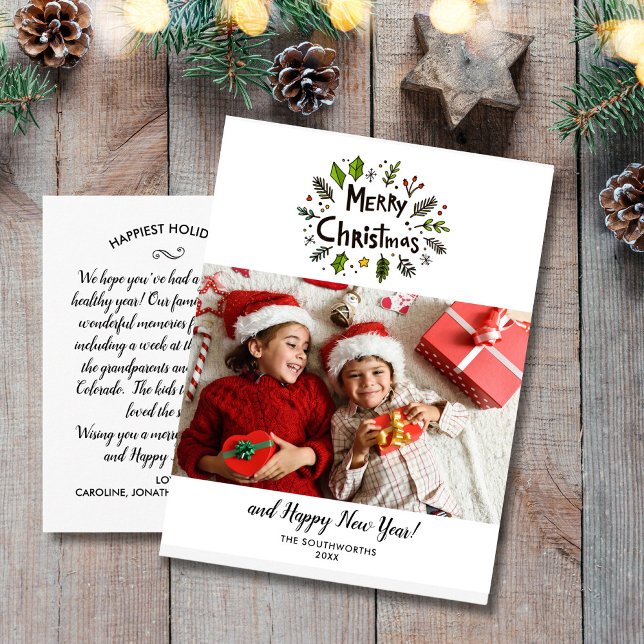 Merry Christmas Family Foto Festive Botanicals Postkarte (Von Creator hochgeladen)