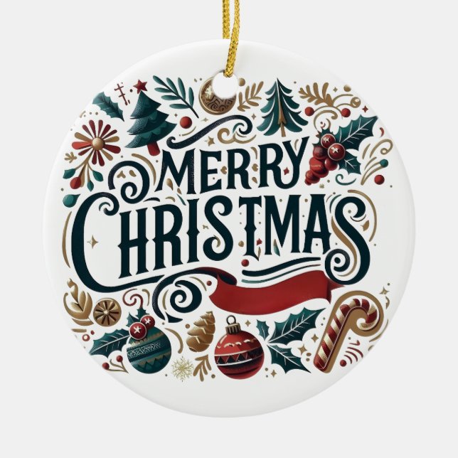 Merry Christmas Festive & Heartfelt  Keramik Ornament (Vorne)
