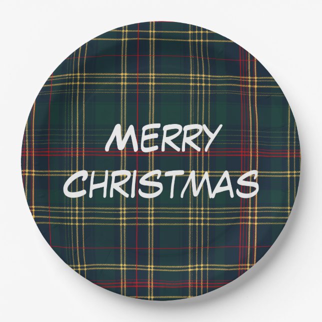 Merry Christmas Festive Plaid Paper Plates Pappteller (Vorderseite)