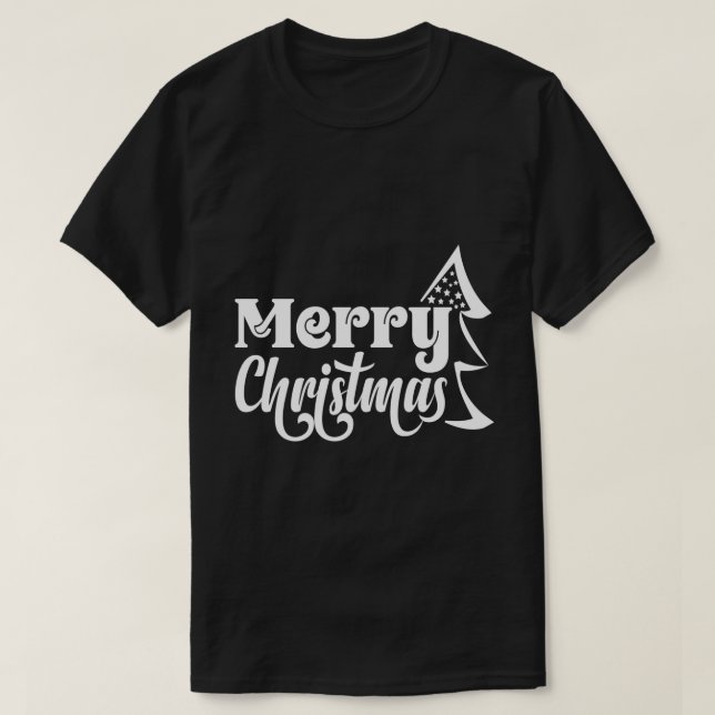 Merry Christmas" Festive Tree Typography T-Shirt (Design vorne)