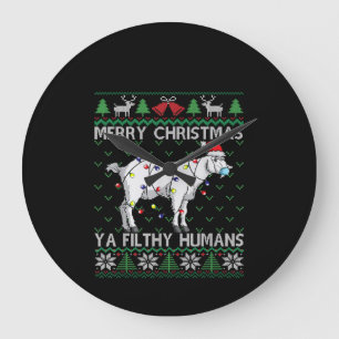 Merry Christmas Filthy Humans Goat Ugly Christmas Große Wanduhr