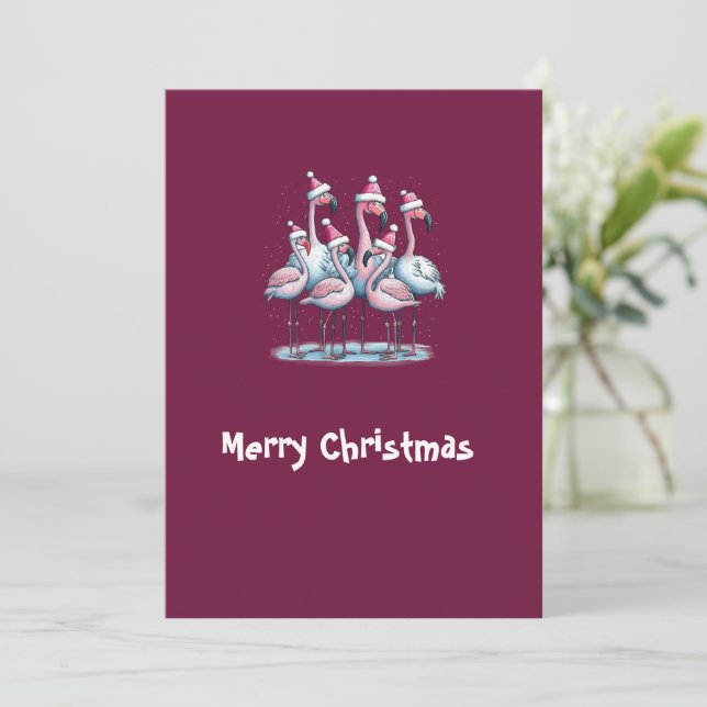 Merry Christmas Flamingo  Feiertagskarte (Stehend Vorderseite)