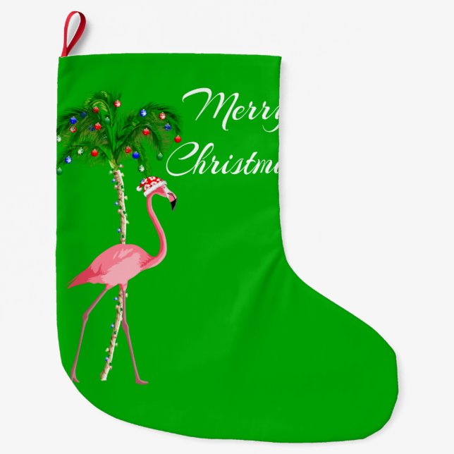 Merry Christmas Flamingo Großer Weihnachtsstrumpf (Vorderseite)