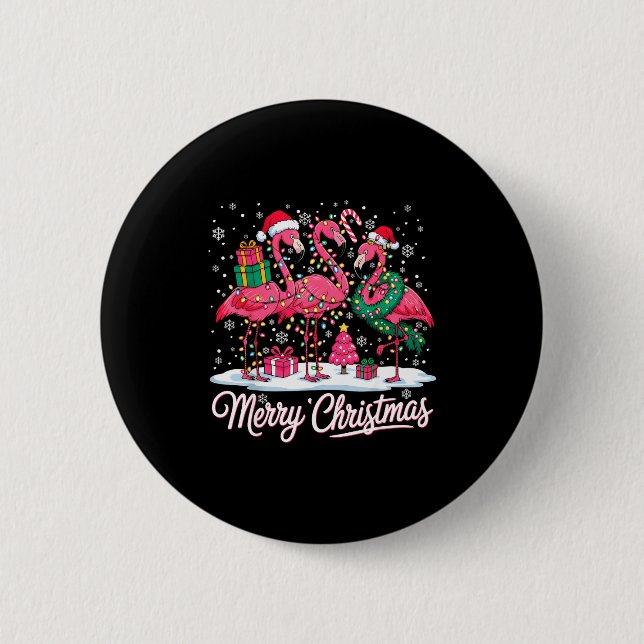 Merry Christmas Flamingo Lights Santa Hat Snow Xma Button (Vorderseite)