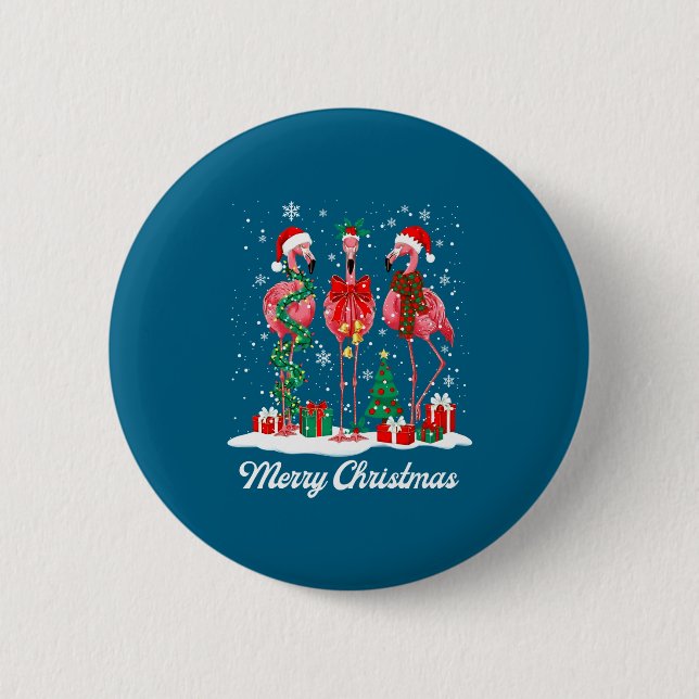 Merry Christmas Flamingo Santa Hat Christmas Light Button (Vorderseite)