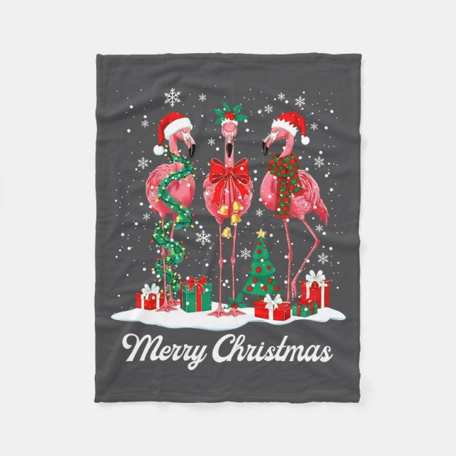 Merry Christmas Flamingo Santa Hat Christmas Light Fleecedecke (Vorderseite)