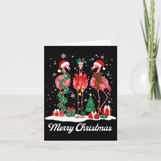 Merry Christmas Flamingo Santa Hat Christmas Light Karte (Vorderseite)