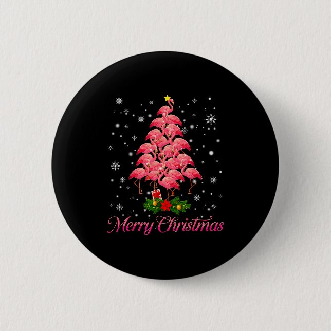 Merry Christmas Flamingo Snowflake Tree Xmas Men W Button (Vorderseite)